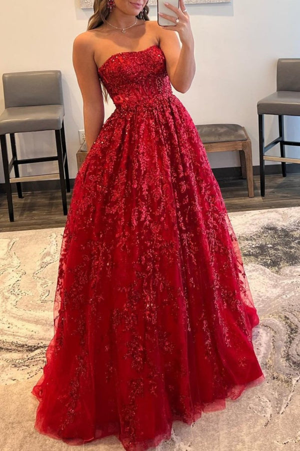 A-line Sequined Lace Long Prom Dress with Pockets – Prom Dress by KissProm | Available at KissProm