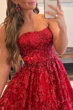 A-line Sequined Lace Long Prom Dress with Pockets – Prom Dress by KissProm | Available at KissProm