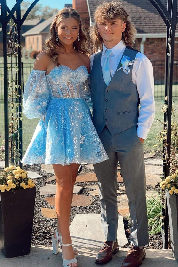 Skylar |A Line Sweetheart Corset Homecoming Dress with Sleeves