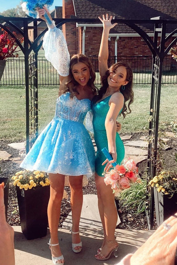 Skylar |A Line Sweetheart Corset Homecoming Dress with Sleeves