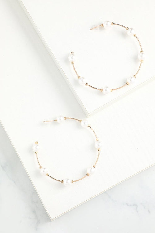 White Pearl Circle Earrings - KissProm