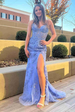 Mermaid Strapless Corset Lace Prom Dress with Slit – Prom Dress by KissProm | Available at KissProm