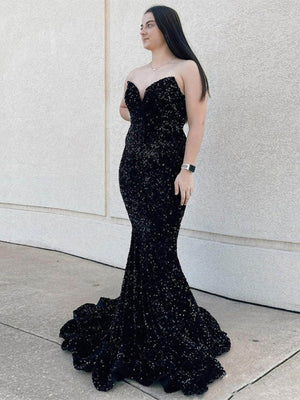 Ulissa| Red Mermaid Sweetheart Neck Sequins Long Prom Dresses - KissProm